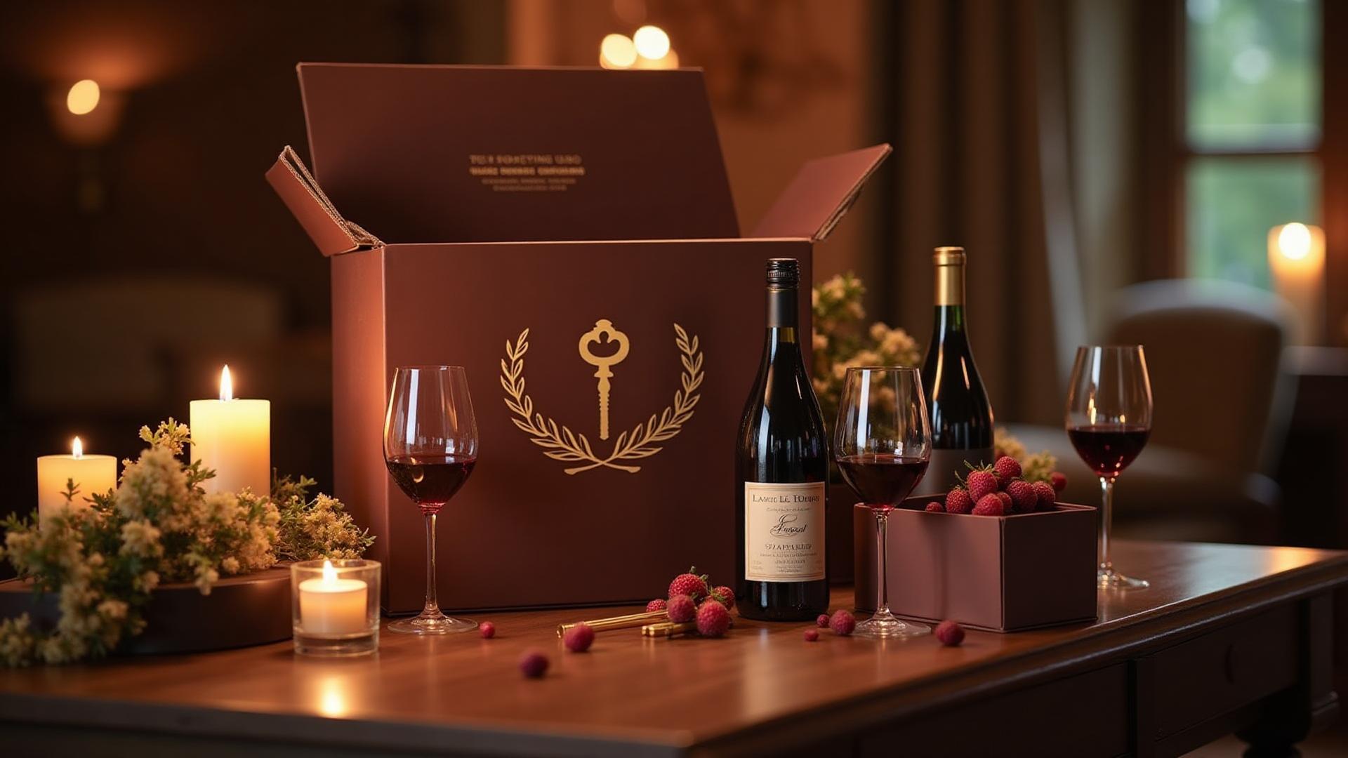 Premium wine subscription box with bottles and elegant packaging